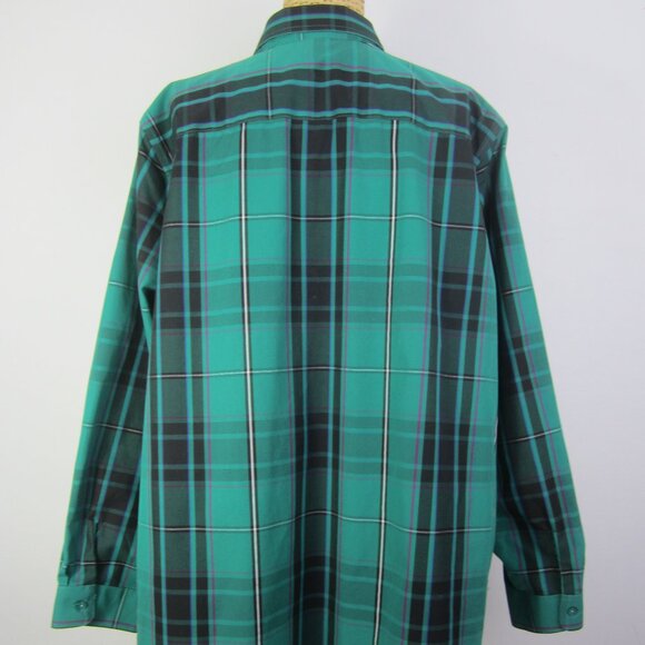 Coldwater Creek Women Plus 2X Teal Blue Green Black Plaid Cotton LS Shirt - Picture 2 of 15